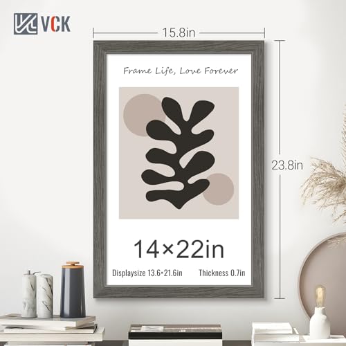 Image of VCK 14x22 Frames 3 Pack, Gray Grey Poster Frame MDF Wood with Polished Plexiglass, Wall Mounting Horizontal & Vertical Display