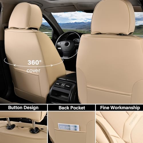 Image of Coverado Seat Covers, Leather Seat Covers Front Seat, Luxury Car Seat Covers with Lumbar Support, Front Driver Seat Covers, Car Seat Protector Waterproof Universal Fit Most Cars(Beige)