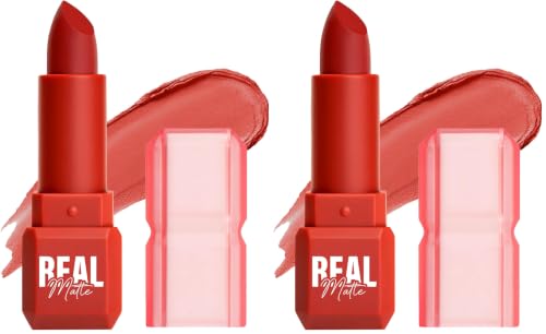 Image of Mila Beaute Real Matte Lipstick | Enriched With Rosehip Extract | Ultra Matte Finish & Long Lasting I Single Swipe, Lightweight & Comfortable - 15-MANDARIN (Pack of 2)
