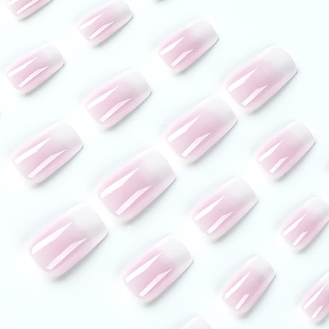 Cubahop 24pcs French Medium Square Fake Nails Nude Pink Color Matching Glossy False Nails Press on Nails for Women and Girls (Pink 5)… - Image 3
