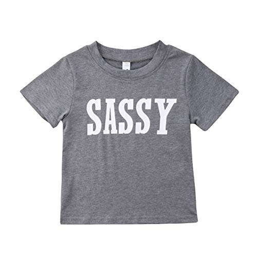 Infant Toddler Baby Girl Tops Short Sleeve Letter T Shirts Basic Blouse Casual Clothes (1-2 Years, Sassy Grey)