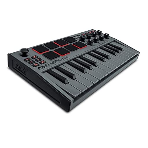 Akai Professional MPK Mini MK3 Destroyer Grey - Teclado controlador MIDI USB de 25 teclas, 8 drum pads, 8 perillas y software de producción musical, color gris | Ya disponible en tu tienda friki favorita! En mundofriki.es!