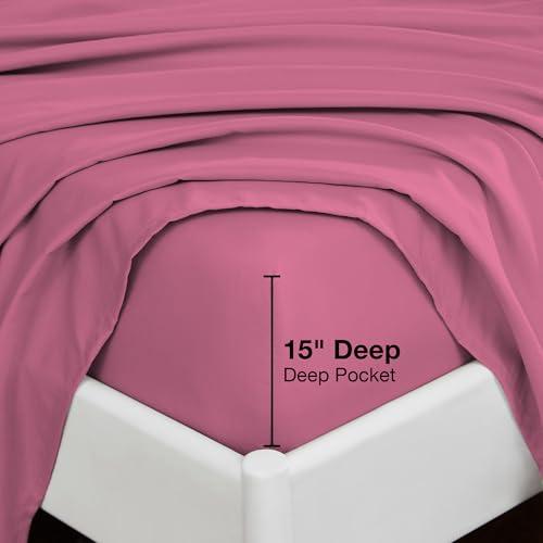 Image of Softan Microfiber Full Sheet Set with Non-Slip Corner Straps, Hot Pink | 15 inch Deep Pocket Fitted Bed Sheets, Double Brushed Microfiber, Cozy Sheets & Pillowcase for All Season