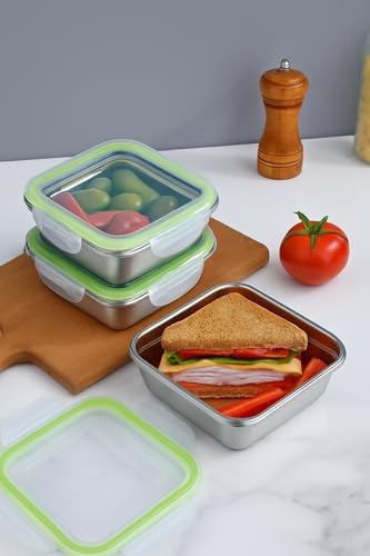 Set of 2 Stainless Steel Sandwich Containers - Food Grade Stainless Steel Metal Base plus a BPA Free, Lock Tight BPA Free Lid with Airtight Silicone Seal. Great for Sandwiches and Snacks - Thumbnail 5
