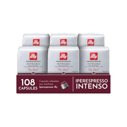 illy, Capsules de Café Iperespresso INTENSO, 100% Arabica avec des Notes de Cacao et de Fruits Secs, Arrière-goût Corsé, 6 Paquets de 18 (108 Capsules au Total)
