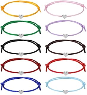 Bestomrogh 10 Pcs Heart Rope Bracelets Couple Bracelets, Adjustable Friendship Bracelets Long Distance Matching Bracelet Jewelry Gift for Best Friends Lover Couple Mens Teen Girls