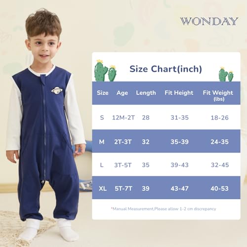 Image of WONDAY Toddler Sleep Sack with Feet, 0.5 Tog Sleeping Sacks for Walking with Legs 12-18 Months 2T 3T 4T 5T (Planet-2, 12M-2T)