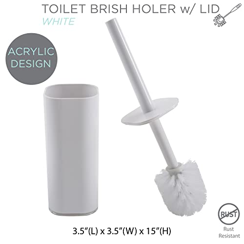 Image of Bath Bliss Acrylic Bathroom Toilet Bowl Brush and Holder in White