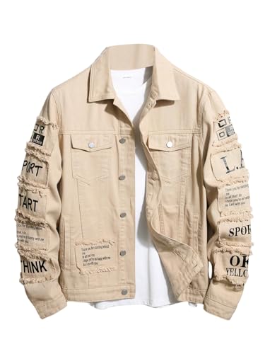 Image of SOLY HUX Men's Denim Jacket Letter Graphic Button Down Flap Pocket Long Sleeve Streetwear Jacket
