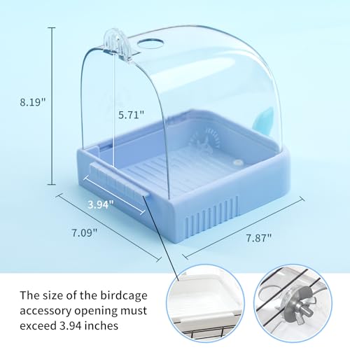 Image of 8.2 inch Hanging Bird Bath for Cage, Parrot Food Bowl, Transparent 360 View, Bird Cage Accessories, with Cleaning Bottle, for Small Medium Birds, Budgie, Parakeet, Cockatiel, Lovebird, White
