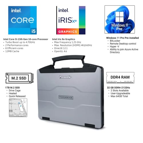Image of Panasonic Toughbook FZ-55 MK3, Intel Core i5-13th Gen vPro @ up to 4.7GHz, 14-inch Full HD Display, Multi-Touch, Intel Iris Xe, 32GB, 1TB SSD, Wi-Fi 6E, Windows 11 Pro