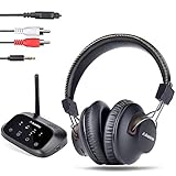 【NO NECESITA SABER DE TECNOLOGÍA】Para tener una verdadera experiencia de plug & play simplemente encienda el transmisor Bluetooth y los auriculares y se emparejarán automáticamente. Sin tener que preocuparse por complicadas instrucciones.