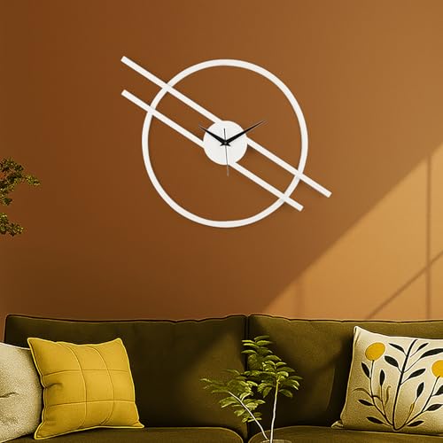 Image of Wakefit Metal Analog Wall Clock Big | 28 Inch | Laser Cut Abstract Home Decor & Gifting Option | for Living Room Study Bedroom & Office Decor | Hushka Metal Wall Clock 700MM White