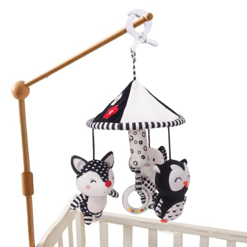 Cradla en y negro móvil - Luz nocturna relajante con búho, elefante y jil | Juguete colgante para la estimulación visual para niños y niñas | Accesorio para niños