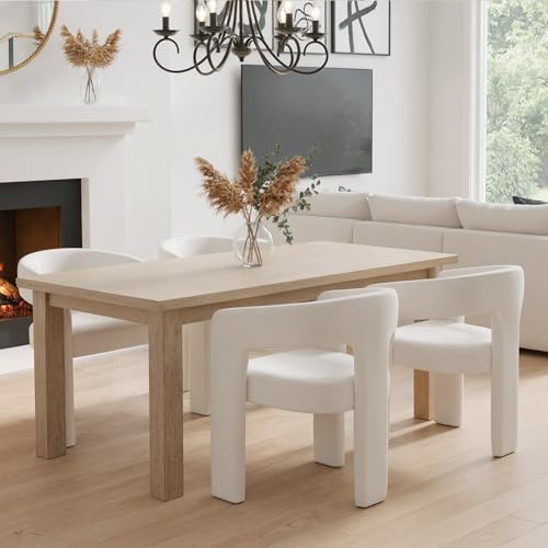 Image of HNY Modern Barrel Kitchen & Dining Room Chairs Set of 4, Velvet Upholstered Accent Chairs with Arm, 18.5'' Wide Side Armchair Vanity Chairs for Living Room Bedroom Makeup Small Spaces, Ivory