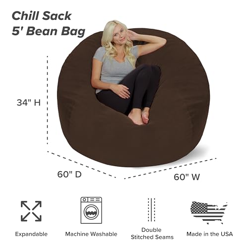 Chill Sack Bean Bag Chair - 5' Giant Memory Foam Lounge Chair with Soft Microfiber Cover – Cozy Furniture for Living Room, Dorm, & Kids' Rooms – Comfortable 5 Ft, Pebble Lounge Sofa, Brown - Thumbnail 3