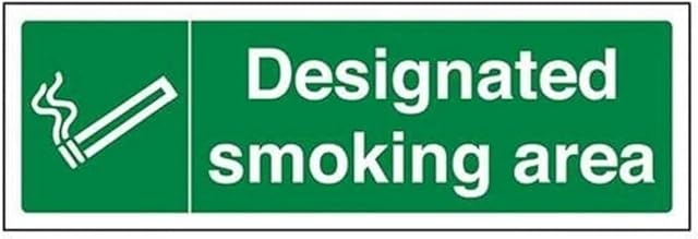 VSafety Designated Smoking Area Prohibition Sign - Landscape - 300mm x 100mm - 1mm Rigid Plastic