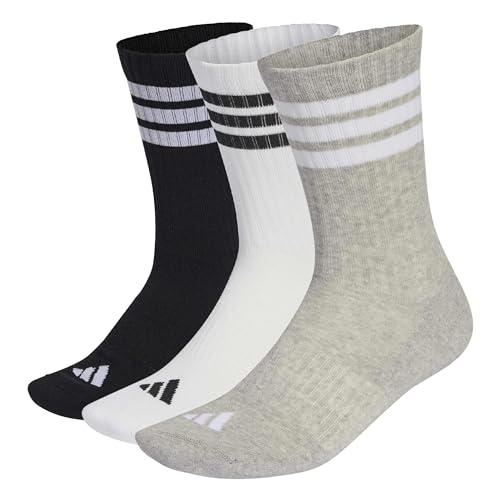 adidas Unisex 3STRIPES CUSHIONED SPORTSWEAR CREW SOCKS 3 PAIR PACK, medium grey heather/white/black, 37-40