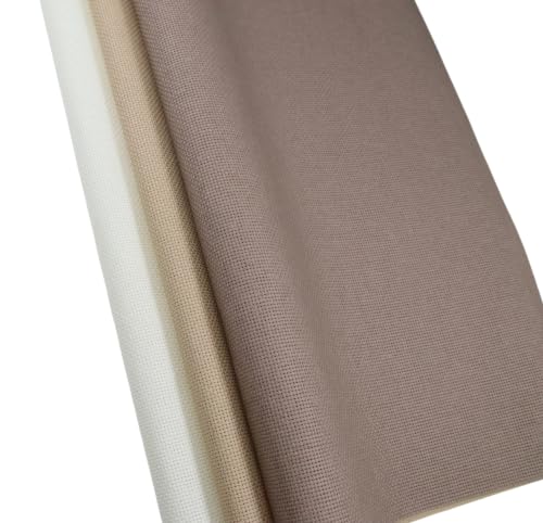 Image of KCS 3 pc of 15 inch x 18 inch(38cmx45cm) 16 Count Cross Stitch Cotton Aida Cloth Needlework Rolled Fabric Box,16CT,Antique White +Coffee+Khaki