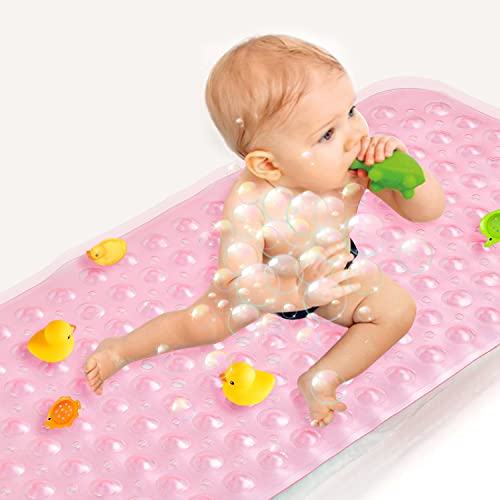 bath tub mats non slip pink - Sheepping Baby Bath Mat for Tub Non Slip Extra Long Cover Bathtub Mat for Toddler Kids 40 X 16 Inch - Eco Friendly Infant Bath Tub Mat with 200 Big Suction Cups,Machine Washable Shower Mat (Pink)