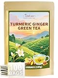 TeeLux Ginger Turmeric Green Tea Bags, Smooth Steamed Green Tea with Spicy Ginger, Earthy Turmeric & Sweet Honey Aroma, 100 Count, Hot & Iced Tea
