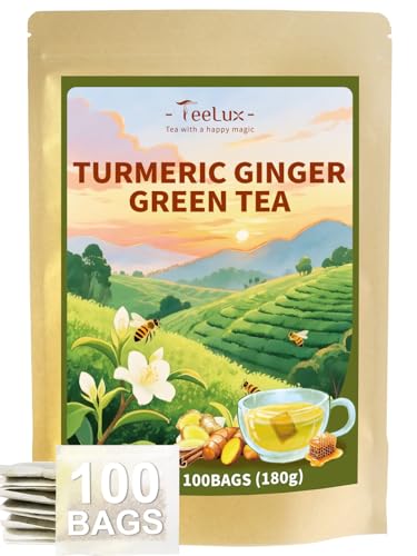Image of TeeLux Ginger Turmeric Green Tea Bags, Sweet Honey Aroma, Caffeinated 100ct