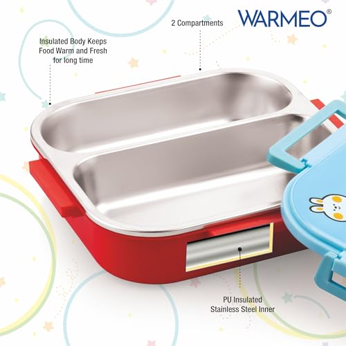 Image of WARMEO Jerry Insulated Lunch Box with Two Compartment BPA Free, Kids Lunch Box,Food Grade Ideal for School, Picnic, Office & Outdoor - 500ml Popcorn, Stainless Steel