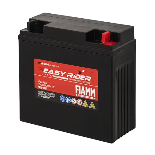 Fiamm Batteria per Moto e Scooter FT19-12B 20AH 200A, Batteria Easy Rider AGM Technology, Massima Potenza di Avvio,Senza Manutenzione, Già Carica, Pronta all'Uso, Adatta a Scooter, Moto, Moto d'acqua
