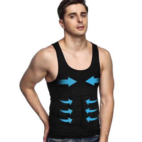 Odoland Men's Body Shaper Slimming Shirt Tummy Vest Thermal Compression Base Layer Slim Muscle Tank Top Shapewear X-Large Black