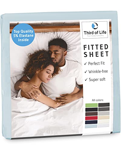 Premium Spannbettlaken 90x200 cm, Aus natürlicher, weicher Baumwolle, Das atmungsaktive Bettlaken BENE ist fussel- & faltenfrei, Designed in Germany, Jersey Bettbezug, 20 cm Höhe, 90x200cm himmelblau