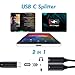 USB C Splitter 1 in 2 Out HiFi Audio Adapter,Dual USB C Headphone and Charger Adapter Support Call PD 60W Charge,Compatible withiPhone 16/15 Series,MacBook,iPad, Galaxy S25/S24/S23 and More Black