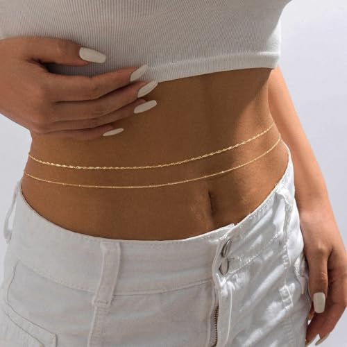 image for Sargetou Gold Waist Chain for Women Waterproof,14k Gold Plated Satelli