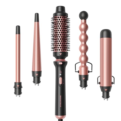 Wavytalk 5 in 1 Curling Iron,Curling Wand Set with Thermal Brush and 4 Interchangeable Ceramic Curling Wand(0.5”-1.5"),Instant Heat Up Wand Curler, Dual Voltage Curling Iron