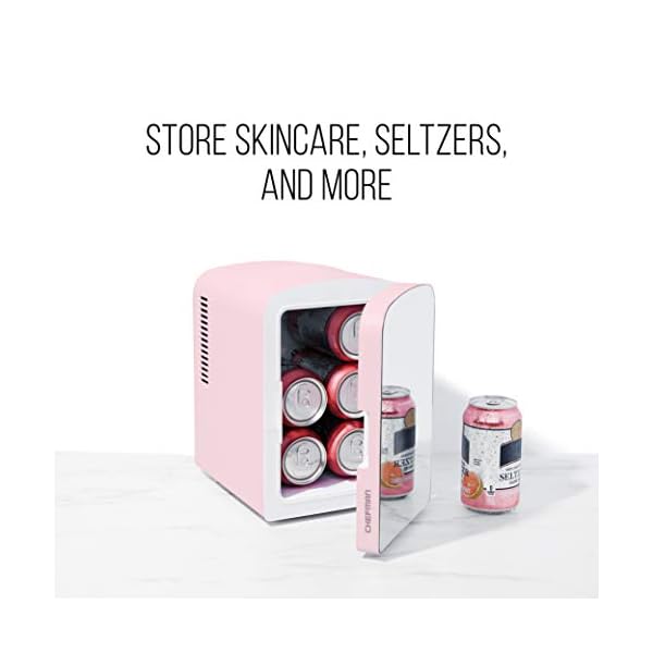 Chefman Portable Mirrored Personal Fridge 4 Liter Mini Refrigerator, Skin Care, Makeup Storage