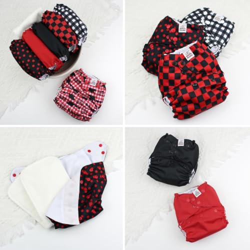 Image of Mama Koala 6 Pack Reusable Cloth Diapers 3.0 for Babies Girls Newborn, One-Size Adjustable Baby Diaper, Durable Stitching, Back Opening for Inserts, Breathable Awj Lining, Leak Prevention-Black & Red