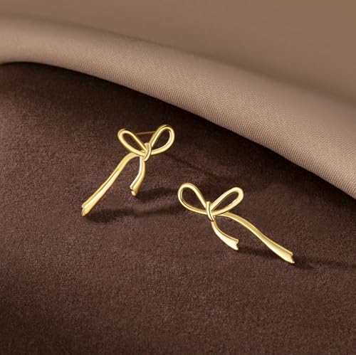 Image of Reffeer Solid 925 Sterling Silver Bow Stud Earrings Ribbon for Women Teen Girls Bowknot Stud Earrings Drops