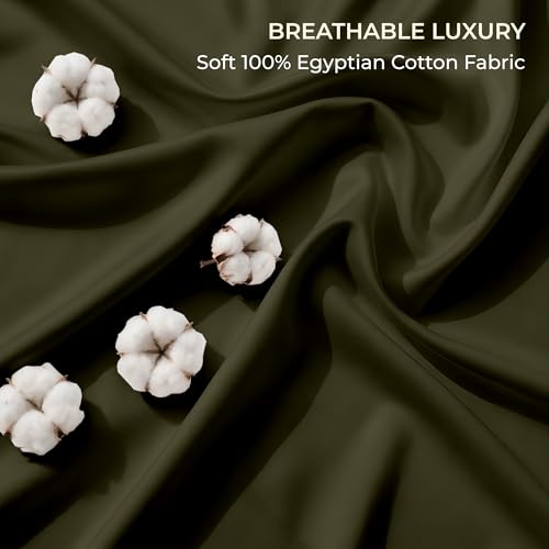 Image of SGI bedding 100% Egyptian Cotton Sheets RV King Size - 600 Thread Count Sheets Set, Soft, Cooling, 15 inch Deep Pocket, Luxury Hotel Bedding, Breathable, Durable - Olive Green