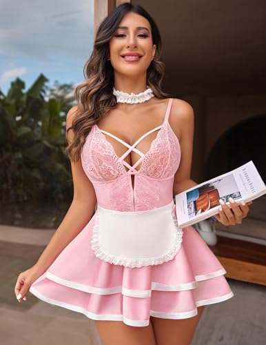 Image of SSoShHub Premium UltraSoft Babydoll Lingerie Bikini Swimwear Mini Chemise Mesh Wedding Bikini Nightie Bodysuit Skirt Bridal Honeymoon Valentine Halloween Nightdress