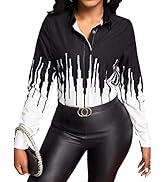 Women's Sexy Shirt Buchona Outfits Blouses Casual V Neck Long Sleeve Collar T-Shirt Button Down T...