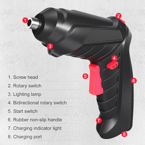 SEWOART 1set Cordless Rechargeable Screwdriver with Led Light Compact Electric Drill for Household Diy Ergonomic Handheld Tool for Furniture Assembly Small Repairs Usb Charging Included