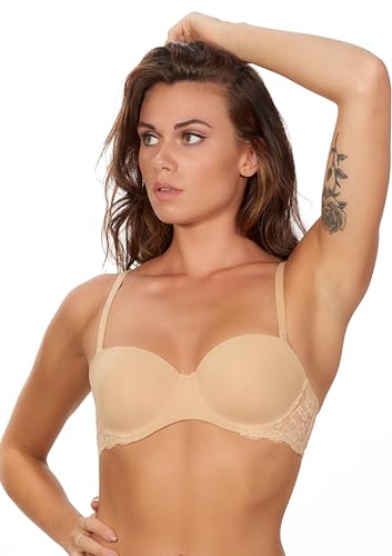 After Eden Strapless Bra in Recycled Fabric and Lace, Poudre, 80C Femmes