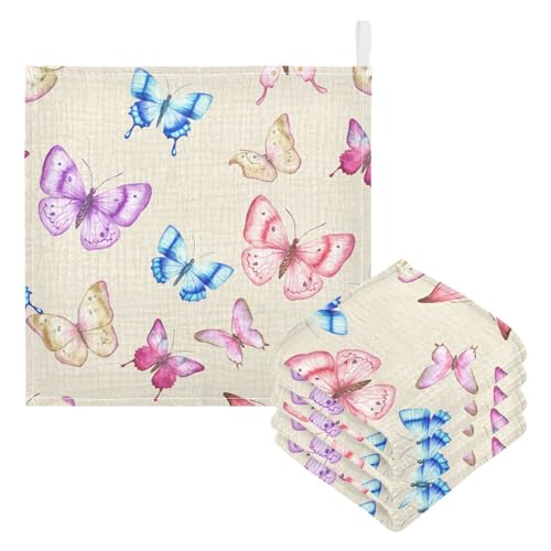 Kigai Beautiful Butterfly Baby Washcloths,5pcs Ultra Soft Absorbent Towel,Newborn Bath Face Towel, Natural Reusable Baby Wipes for Sensitive Skin, Baby Registry as Shower