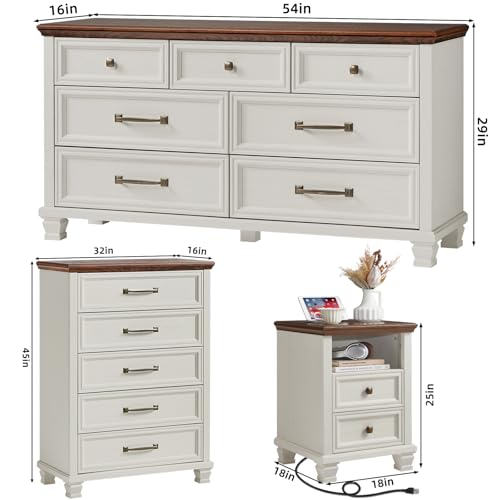 image for SAVOR LIFE Farmhouse Dresser and Nightstand Sets 4 Piece, 5/7 Drawer D