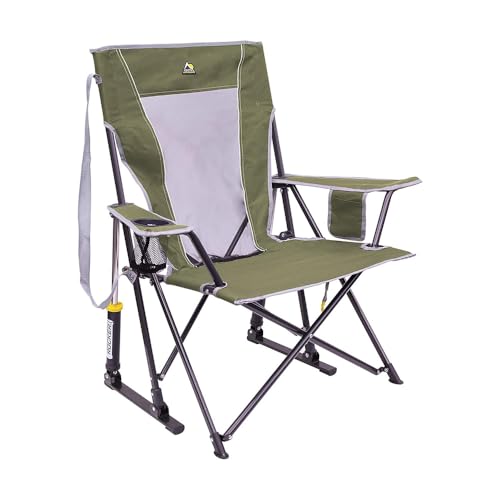 GCI OUTDOOR Comfort Pro Rocker Camping Chair | Portable Folding Rocking Chair with Durable Armrests & Drink Holder — Loden Green