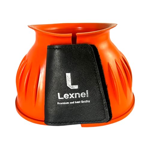 Image of Rubber Horse Bell Boots - Durable Overreach Protection & Secure Hook-and-Loop Closure (M-Orange)