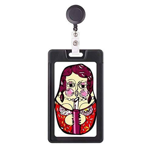 Porte-badge rétractable pour femme avec motif poupées russes