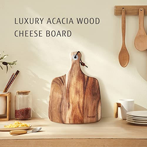 hecef Cheese Board set of 3,a Acacia Wood Cheese Plate & a Cheese Knife & a Cheese Fork, Cheese Platter Slate Board Cheese Serving Board (Cheese board with 2 knives)