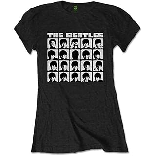 The Beatles Ladies Tee: Hard Days Night Faces Mono – Large – Black - Les Beatles, Paul McCartney, John Lennon, RIngo Starr, George Harrison