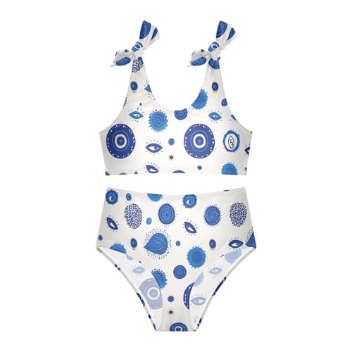 KLL Turkish Blue Evil Eye Dots Minimalist Girls 2 Piece Bikini Set Quick-Dry Swimsuits Swimming Suits Adjustable Strap3