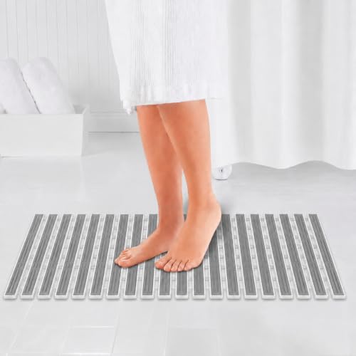 Image of HomeCloud Non-Slip Shower Mat for Bathtub, Anti-Slip Bath Mat with Suction Cups, Drainage Holes & Foot Massage Exfoliating Surface (Vent L.Grey)